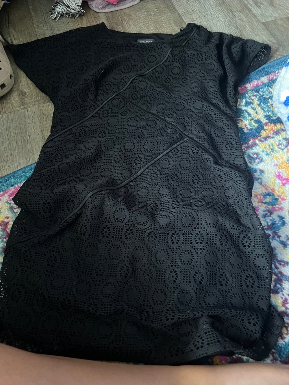 Adrianna papell Black Eyelet Lace Short Sleeve Top